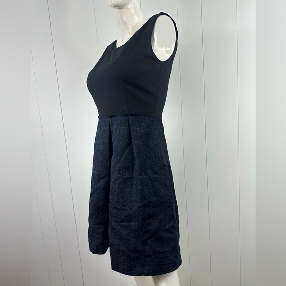 Elie Tahari Sleeveless Black/Blue Pleated Zip Mini A-Line Dress Silk Blend Skirt - Picture 13 of 13